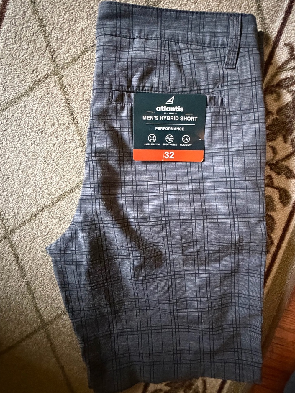 Atlantis Men’s Hybrid Shorts Gray Plaid - Size 32